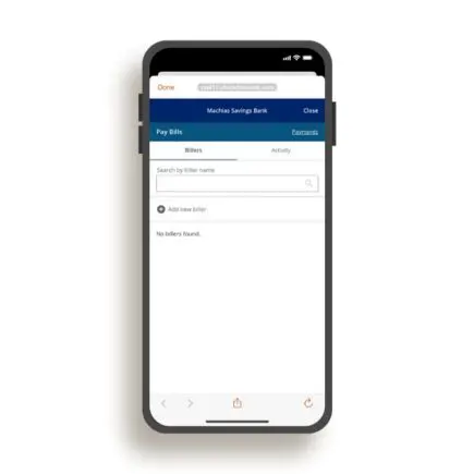 phone with a banking app pulled up that says "pay bills"