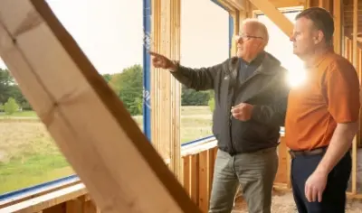 Two men talking about building a house