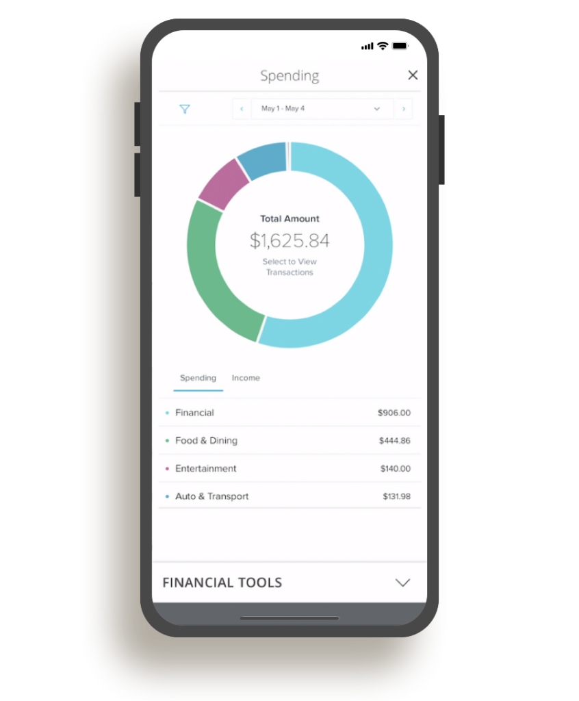 msb mobile app spending screen on smartphone