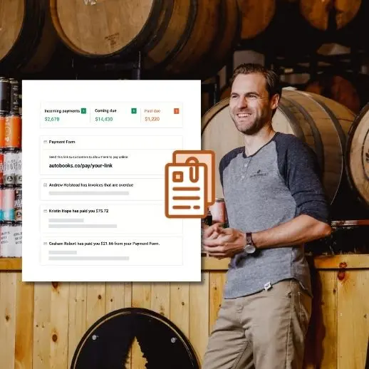 Man standing next to barrels with accounting and reporting sheet.