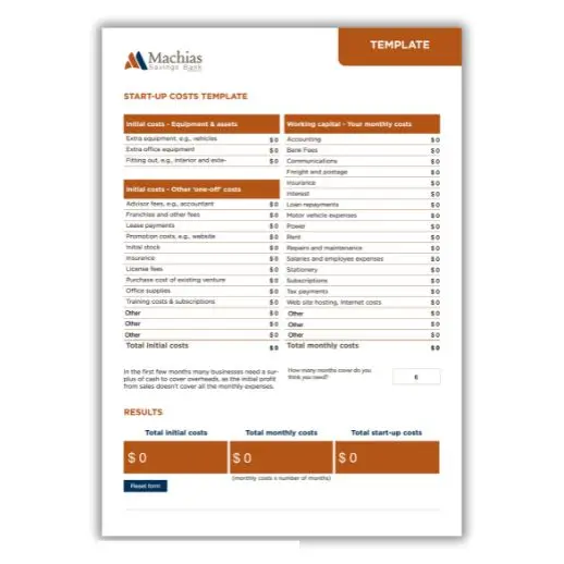 Start Up Cost Template Preview